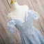 Bling Bling Sky Blue Sequins Prom Dresses 2024 A-Line / Princess U-Neck Puffy Short Sleeve Backless Floor-Length / Long Prom Formal Dresses
