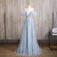 Bling Bling Sky Blue Sequins Prom Dresses 2024 A-Line / Princess U-Neck Puffy Short Sleeve Backless Floor-Length / Long Prom Formal Dresses
