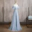 Bling Bling Sky Blue Sequins Prom Dresses 2024 A-Line / Princess U-Neck Puffy Short Sleeve Backless Floor-Length / Long Prom Formal Dresses