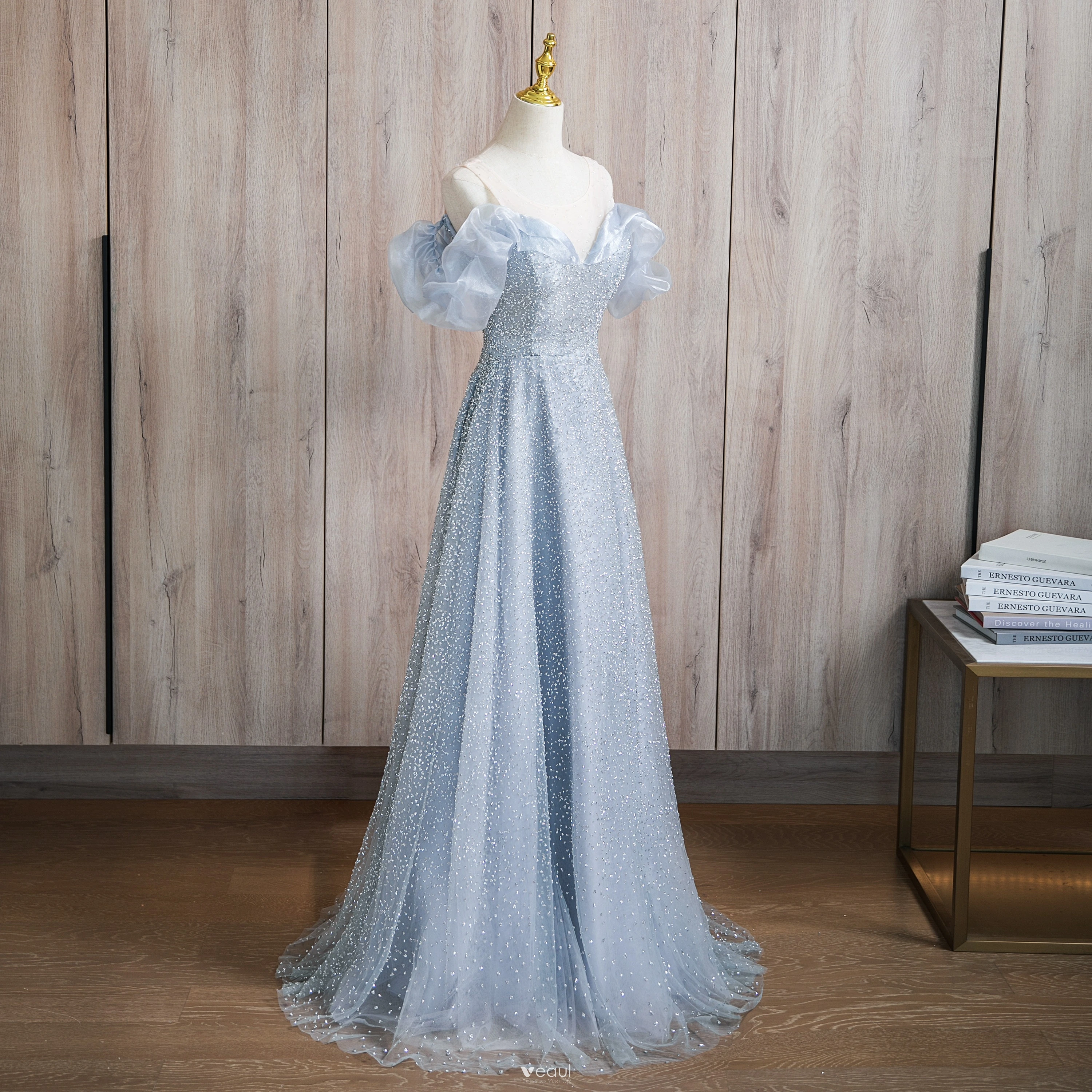 light blue prom dress sparkly Light Blue Ruffle Prom Dresses Strapless Sparkly Tulle Ball Gown FD361 –  Viniodress