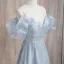 Bling Bling Sky Blue Sequins Prom Dresses 2024 A-Line / Princess U-Neck Puffy Short Sleeve Backless Floor-Length / Long Prom Formal Dresses