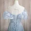 Bling Bling Sky Blue Sequins Prom Dresses 2024 A-Line / Princess U-Neck Puffy Short Sleeve Backless Floor-Length / Long Prom Formal Dresses