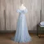 Bling Bling Sky Blue Sequins Prom Dresses 2024 A-Line / Princess U-Neck Puffy Short Sleeve Backless Floor-Length / Long Prom Formal Dresses