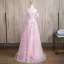 Flower Fairy Blushing Pink Appliques Beading Sequins Prom Dresses 2024 A-Line / Princess Off-The-Shoulder Short Sleeve Backless Floor-Length / Long Prom Formal Dresses