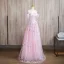 Flower Fairy Blushing Pink Appliques Beading Sequins Prom Dresses 2024 A-Line / Princess Off-The-Shoulder Short Sleeve Backless Floor-Length / Long Prom Formal Dresses