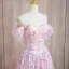Flower Fairy Blushing Pink Appliques Beading Sequins Prom Dresses 2024 A-Line / Princess Off-The-Shoulder Short Sleeve Backless Floor-Length / Long Prom Formal Dresses