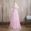 Flower Fairy Blushing Pink Appliques Beading Sequins Prom Dresses 2024 A-Line / Princess Off-The-Shoulder Short Sleeve Backless Floor-Length / Long Prom Formal Dresses