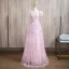 Flower Fairy Blushing Pink Appliques Beading Sequins Prom Dresses 2024 A-Line / Princess Off-The-Shoulder Short Sleeve Backless Floor-Length / Long Prom Formal Dresses