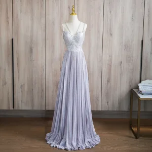 Sexy Lavande Perlage Faux Diamant Paillettes Robe De Bal 2024 Princesse Bretelles Spaghetti Sans Manches Dos Nu Longue Promo Robe De Ceremonie