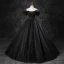 Elegant Black Glitter Prom Dresses 2023 Ball Gown Off-The-Shoulder Puffy Short Sleeve Backless Floor-Length / Long Prom Formal Dresses