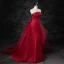 Charmant Bordeaux Satin Robe De Soirée 2023 Trompette / Sirène Bustier Sans Manches Dos Nu Noeud Train De Balayage Soirée Robe De Ceremonie