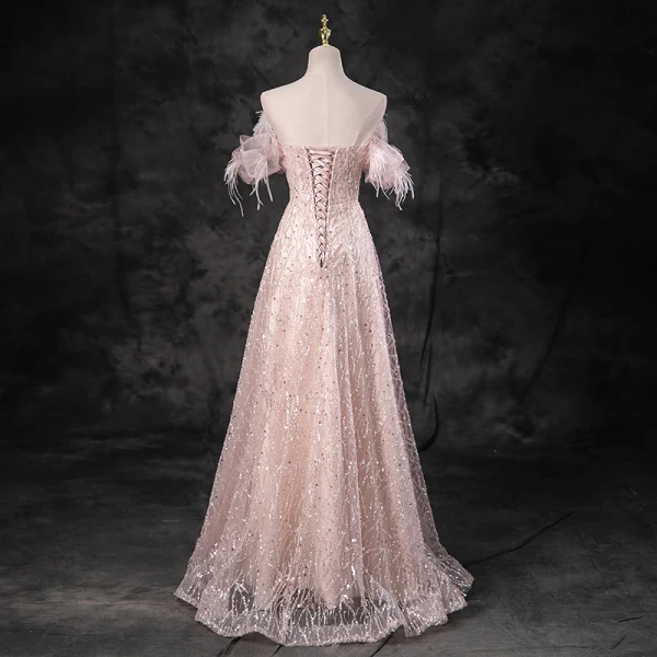 Charmant Rougissant Rose Perlage Paillettes Gland Robe De Bal 2023 Princesse Bustier Sans Manches Dos Nu Longue Promo Robe De Ceremonie