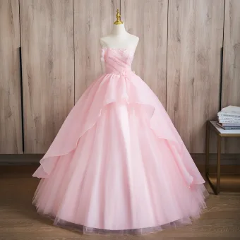 Élégant Rougissant Rose Perle Appliques Volants En Cascade Robe De Bal 2024 Robe Boule Bustier Sans Manches Dos Nu Longue Promo Robe De Ceremonie