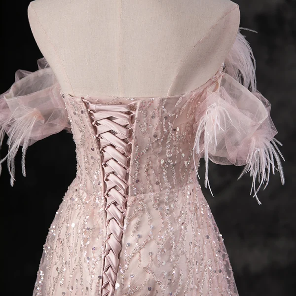Charmant Rougissant Rose Perlage Paillettes Gland Robe De Bal 2023 Princesse Bustier Sans Manches Dos Nu Longue Promo Robe De Ceremonie