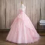 Elegant Blushing Pink Pearl Appliques Cascading Ruffles Prom Dresses 2024 Ball Gown Strapless Sleeveless Backless Floor-Length / Long Prom Formal Dresses