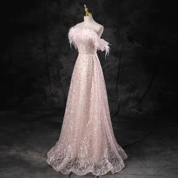 Charmant Rougissant Rose Perlage Paillettes Gland Robe De Bal 2023 Princesse Bustier Sans Manches Dos Nu Longue Promo Robe De Ceremonie