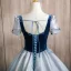 Elegant Sky Blue Beading Satin Prom Dresses 2024 Ball Gown Square Neckline Short Sleeve Backless Floor-Length / Long Prom Formal Dresses