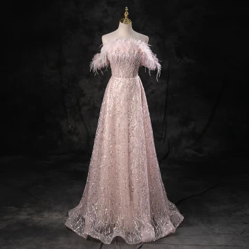 Charming Blushing Pink Beading Sequins Tassel Prom Dresses 2023 A Line Princess Strapless Sleeveless Backless Floor Length Long Prom Formal Dresses