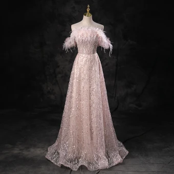 Sjarmerende Rødmende Rosa Beading Paljetter Dusk Ballkjoler 2023 Prinsesse Strapless Uten Ermer Ryggløse Lange Ball Formelle Kjoler