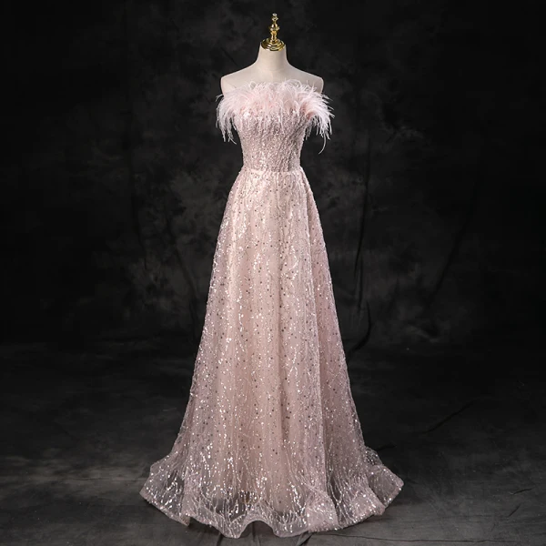 Charmant Rougissant Rose Perlage Paillettes Gland Robe De Bal 2023 Princesse Bustier Sans Manches Dos Nu Longue Promo Robe De Ceremonie