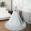 Schöne Grau A Linie Ballkleider 2024 Bandeau Ärmellos Rückenfreies Schleife Sweep / Pinsel Zug Ball Festliche Kleider