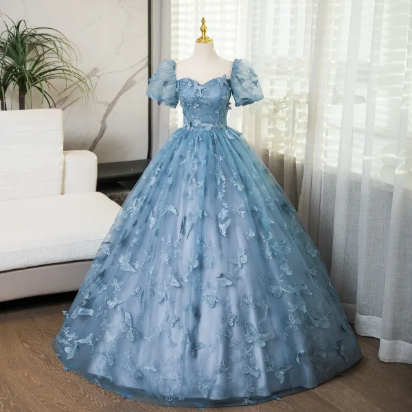 elegant blue lace dress Elegant Long Blue Mermaid Long Sleeves Lace Prom Dress With Train main image 0