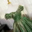Bling Bling Vert Paillettes Robe De Bal 2024 Robe Boule De l'épaule Manches Courtes Dos Nu Longue Promo Robe De Ceremonie