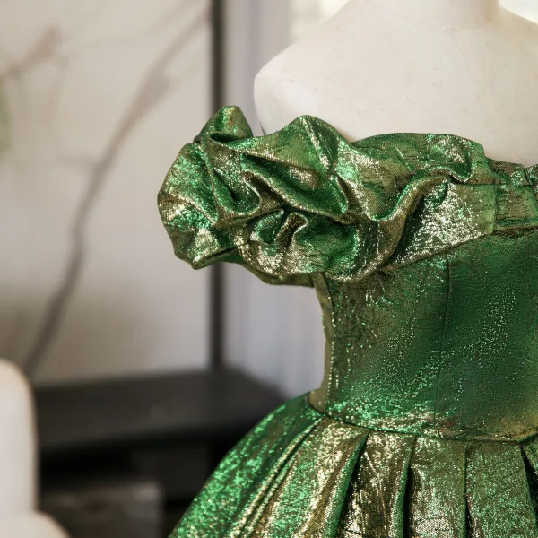Bling Bling Vert Paillettes Robe De Bal 2024 Robe Boule De l'épaule Manches Courtes Dos Nu Longue Promo Robe De Ceremonie
