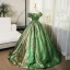 Bling Bling Vert Paillettes Robe De Bal 2024 Robe Boule De l'épaule Manches Courtes Dos Nu Longue Promo Robe De Ceremonie