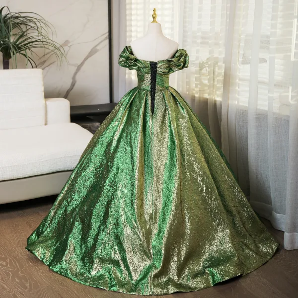 Bling Bling Green Sequins Prom Dresses 2024 Ball Gown Off-The-Shoulder Short Sleeve Long Bling Bling Green Sequins Prom Dresses 2024 Ball Gown Off-The-Shoulder Short Sleeve Long