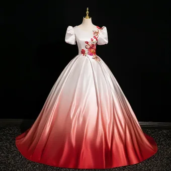 Vintage Originale Dégradé De Couleur Brodé Robe De Bal 2024 Robe Boule Encolure Dégagée Manches Courtes Dos Nu Longue Promo Robe De Ceremonie