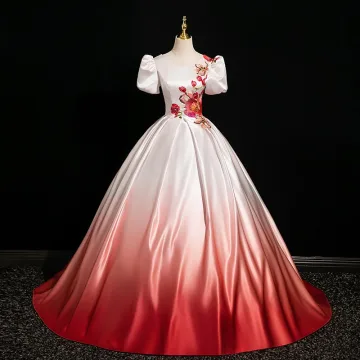 Vintage Degradado De Color Bordado Vestidos De Gala 2024 Ball Gown Scoop Escote Manga Corta Sin Espalda Largos Gala Vestidos Formales