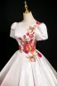 Vintage / Retro Gradient-Color Embroidered Prom Dresses 2024 Ball Gown Scoop Neck Short Sleeve Backless Floor-Length / Long Prom Formal Dresses
