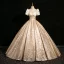 Elegant Gold Ball Gown Prom Dresses 2024 Square Neckline Short Sleeve Backless Floor-Length / Long Prom Formal Dresses