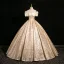 Elegant Gold Ball Gown Prom Dresses 2024 Square Neckline Short Sleeve Backless Floor-Length / Long Prom Formal Dresses