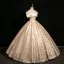 Elegant Gold Ball Gown Prom Dresses 2024 Square Neckline Short Sleeve Backless Floor-Length / Long Prom Formal Dresses