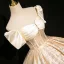 Elegant Gold Ball Gown Prom Dresses 2024 Square Neckline Short Sleeve Backless Floor-Length / Long Prom Formal Dresses