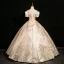 Elegant Gold Ball Gown Prom Dresses 2024 Square Neckline Short Sleeve Backless Floor-Length / Long Prom Formal Dresses