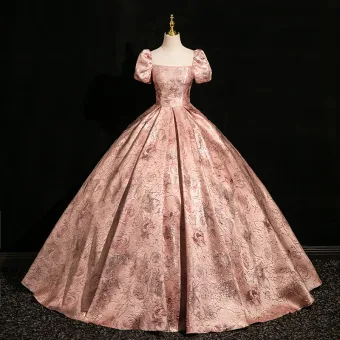 Elegante Candy Roze Het Drukken Baljurk Galajurken 2024 Vierkante Halslijn Korte Mouwen Ruglooze Lange Gala Gelegenheid Jurken