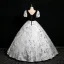 Élégant Gris Faux Diamant Impression Robe De Bal Robe Boule 2024 Encolure Carrée Manches Courtes Dos Nu Longue Promo Robe De Ceremonie