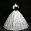 Élégant Gris Faux Diamant Impression Robe De Bal Robe Boule 2024 Encolure Carrée Manches Courtes Dos Nu Longue Promo Robe De Ceremonie