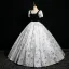 Élégant Gris Faux Diamant Impression Robe De Bal Robe Boule 2024 Encolure Carrée Manches Courtes Dos Nu Longue Promo Robe De Ceremonie