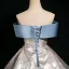 Fashion Sky Blue Printing Satin Prom Dresses 2024 Ball Gown Off-The-Shoulder Bow Short Sleeve Backless Floor-Length / Long Prom Formal Dresses