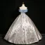 Fashion Sky Blue Printing Satin Prom Dresses 2024 Ball Gown Off-The-Shoulder Bow Short Sleeve Backless Floor-Length / Long Prom Formal Dresses