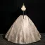 Elegant Black Printing Satin Prom Dresses 2024 Ball Gown Square Neckline Short Sleeve Backless Floor-Length / Long Prom Formal Dresses