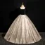 Elegant Black Printing Satin Prom Dresses 2024 Ball Gown Square Neckline Short Sleeve Backless Floor-Length / Long Prom Formal Dresses