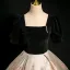 Elegant Black Printing Satin Prom Dresses 2024 Ball Gown Square Neckline Short Sleeve Backless Floor-Length / Long Prom Formal Dresses