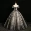 Vintage / Retro Black Ball Gown Prom Dresses 2024 Square Neckline Short Sleeve Backless Floor-Length / Long Prom Formal Dresses