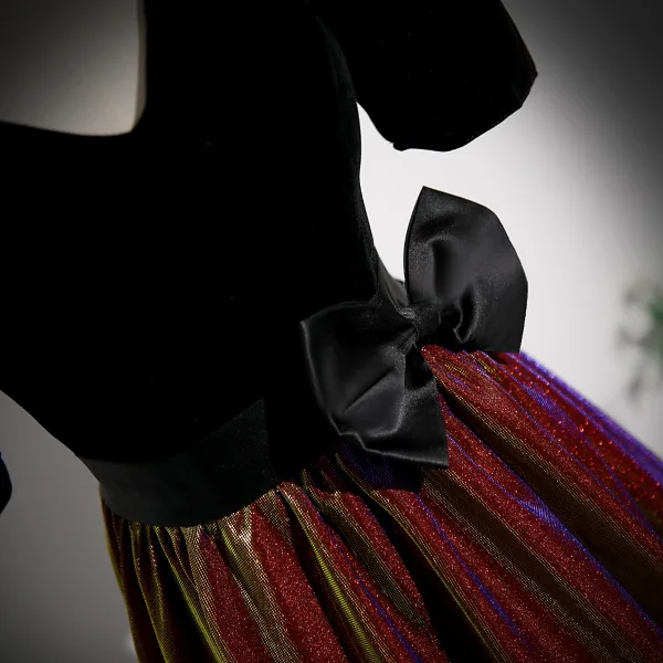 Elegante Schwarz Pailletten Ballkleider 2023 A Linie V-Ausschnitt Kurze Ärmel Schleife Rückenfreies Lange Ball Festliche Kleider