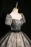 Vintage / Retro Black Ball Gown Prom Dresses 2024 Square Neckline Short Sleeve Backless Floor-Length / Long Prom Formal Dresses